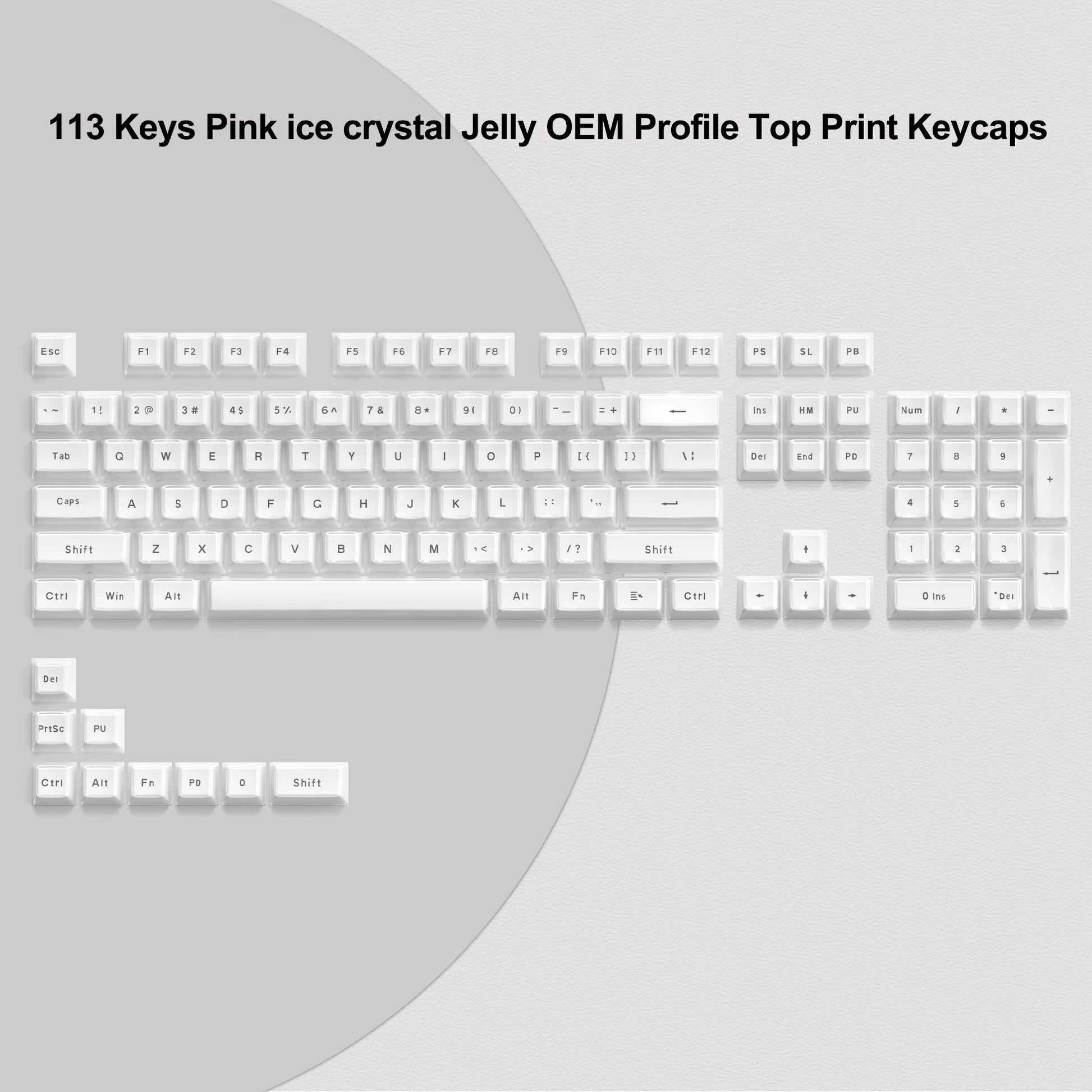 113 Key Jelly round Side Keycaps Ice Crystal Translucent Pink OEM Profile Key Cap for Cherry MX 61 68 104 Mechanical Keyboard