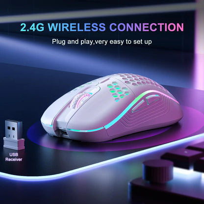 2.4G Wireless RGB Lighting Charging Mouse with Adjustable DPI Ergonomic Honeycomb Design Gaming Mouse for Desktop Laptop
