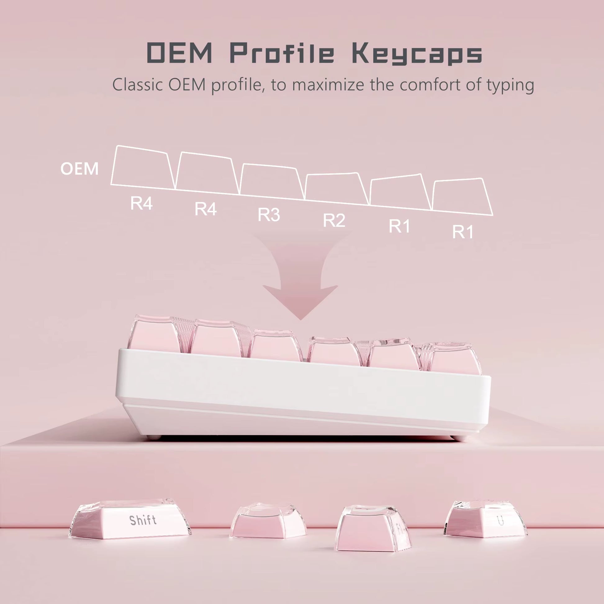 113 Key Jelly round Side Keycaps Ice Crystal Translucent Pink OEM Profile Key Cap for Cherry MX 61 68 104 Mechanical Keyboard