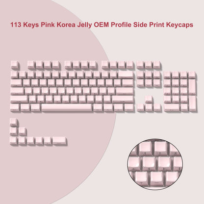 113 Key Jelly round Side Keycaps Ice Crystal Translucent Pink OEM Profile Key Cap for Cherry MX 61 68 104 Mechanical Keyboard