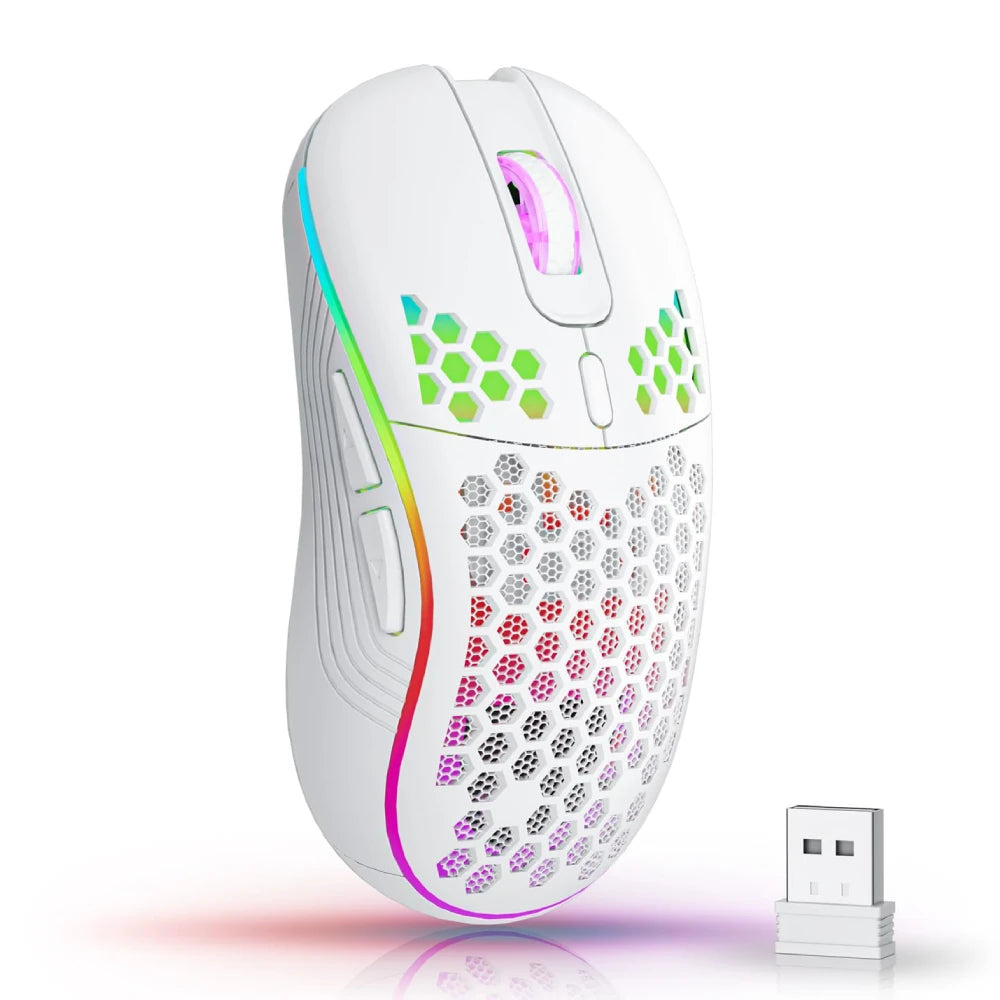 2.4G Wireless RGB Lighting Charging Mouse with Adjustable DPI Ergonomic Honeycomb Design Gaming Mouse for Desktop Laptop