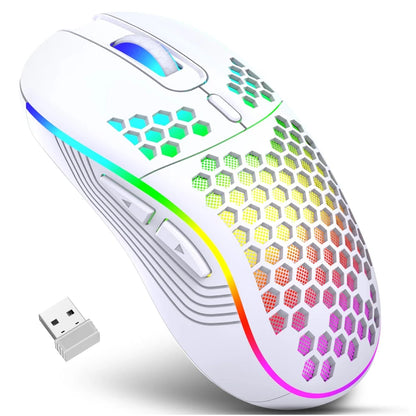 2.4G Wireless RGB Lighting Charging Mouse with Adjustable DPI Ergonomic Honeycomb Design Gaming Mouse for Desktop Laptop