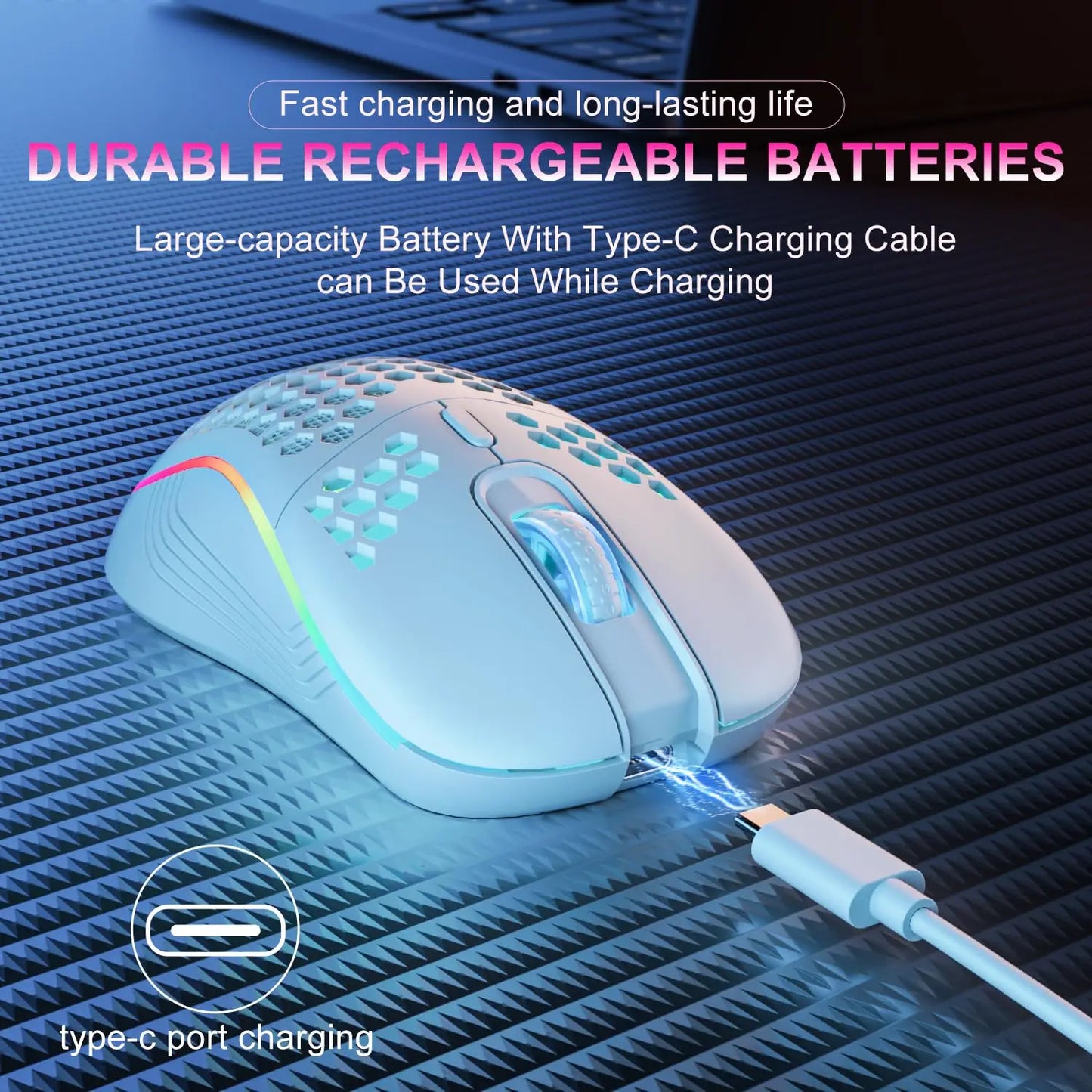 2.4G Wireless RGB Lighting Charging Mouse with Adjustable DPI Ergonomic Honeycomb Design Gaming Mouse for Desktop Laptop