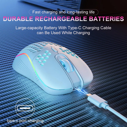 2.4G Wireless RGB Lighting Charging Mouse with Adjustable DPI Ergonomic Honeycomb Design Gaming Mouse for Desktop Laptop