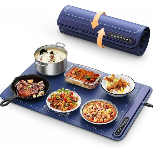 Food Warming Mat, Foldable Roll up Silicone Electric Warming Tray with 4 Level Temperature for Parties Home Travel