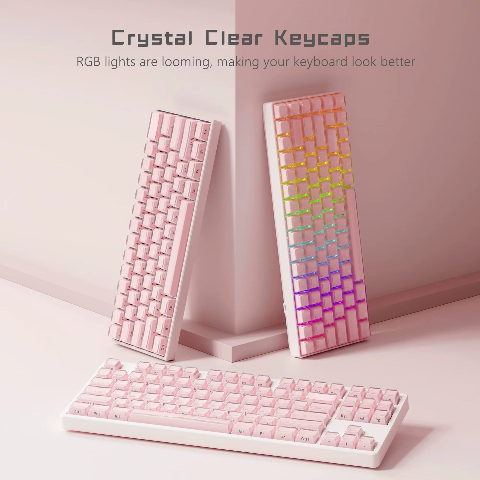 113 Key Jelly round Side Keycaps Ice Crystal Translucent Pink OEM Profile Key Cap for Cherry MX 61 68 104 Mechanical Keyboard
