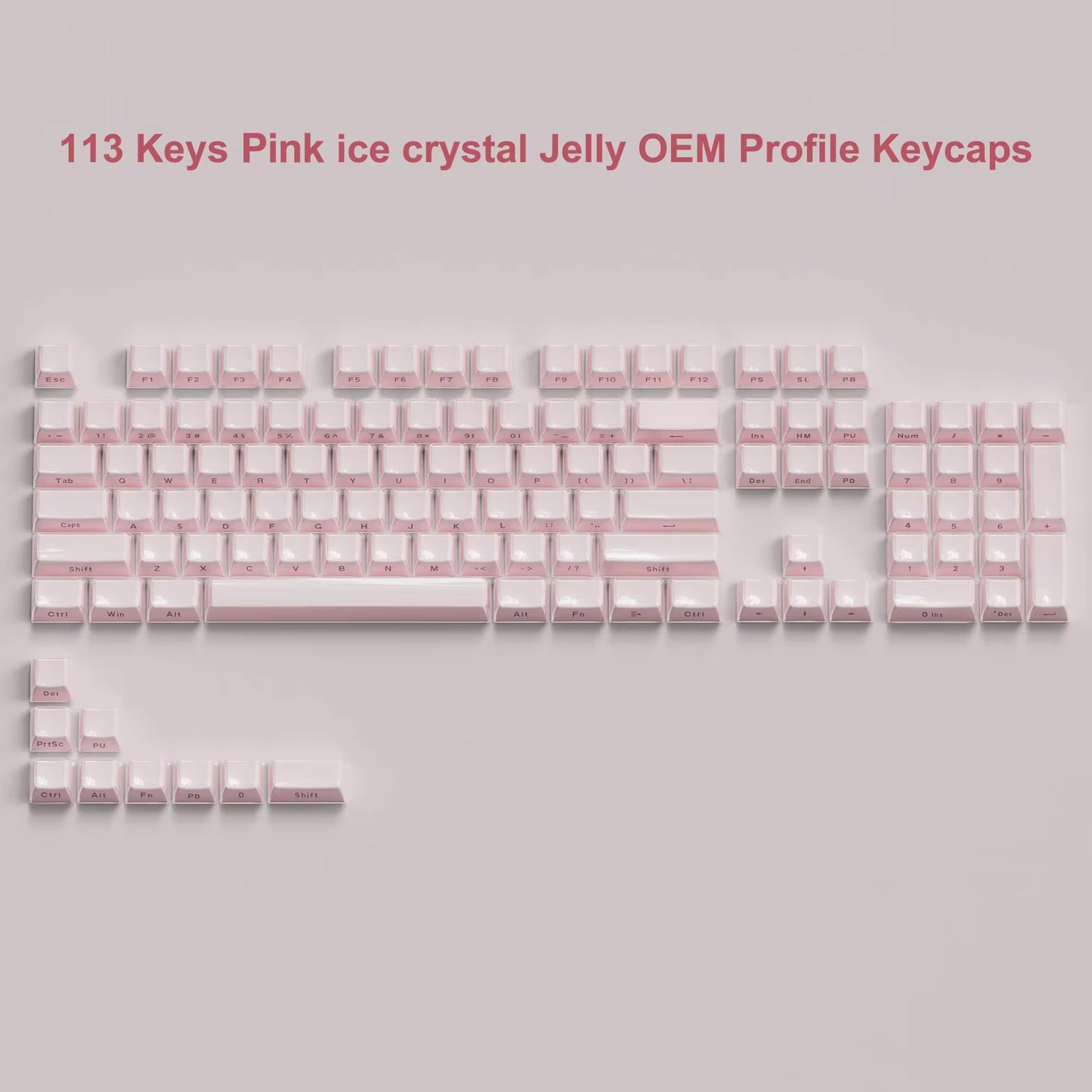 113 Key Jelly round Side Keycaps Ice Crystal Translucent Pink OEM Profile Key Cap for Cherry MX 61 68 104 Mechanical Keyboard