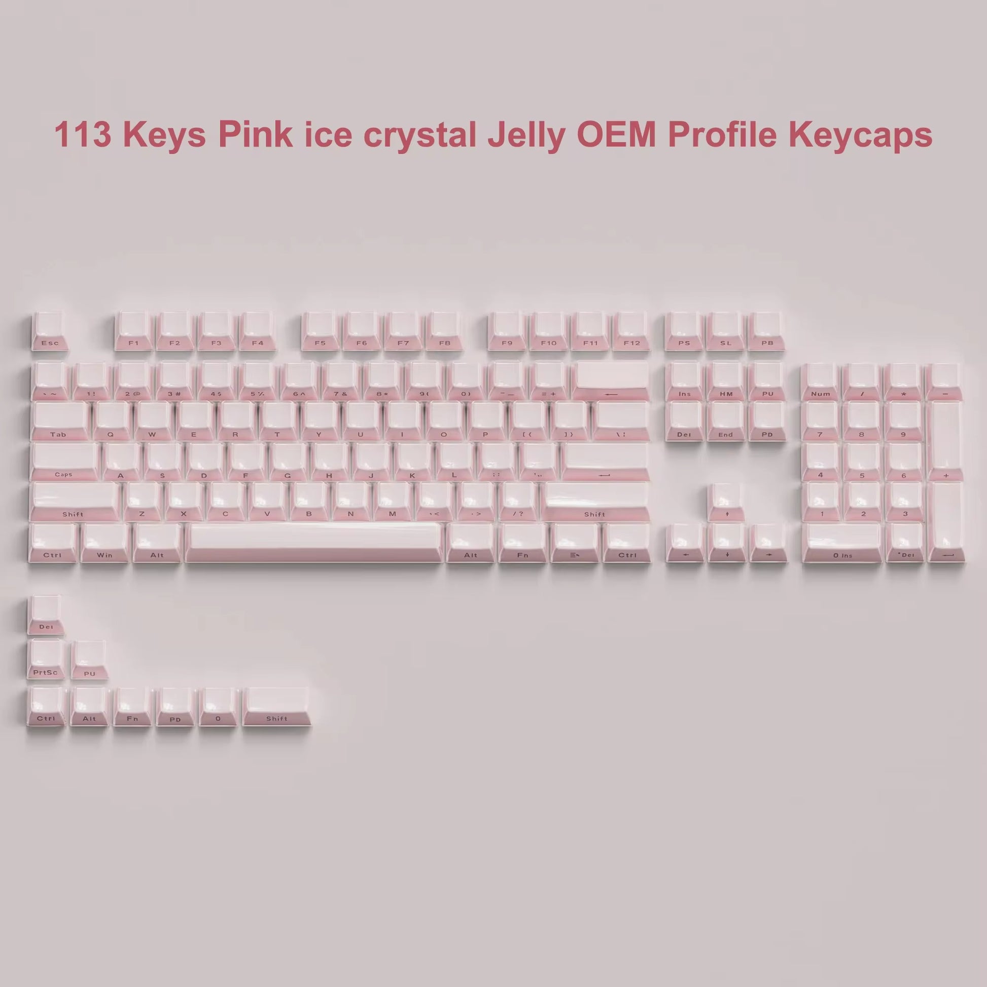 113 Key Jelly round Side Keycaps Ice Crystal Translucent Pink OEM Profile Key Cap for Cherry MX 61 68 104 Mechanical Keyboard