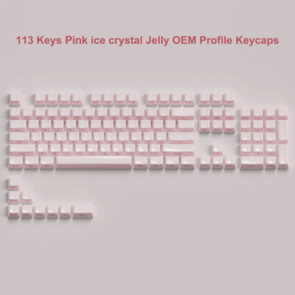 113 Key Jelly round Side Keycaps Ice Crystal Translucent Pink OEM Profile Key Cap for Cherry MX 61 68 104 Mechanical Keyboard