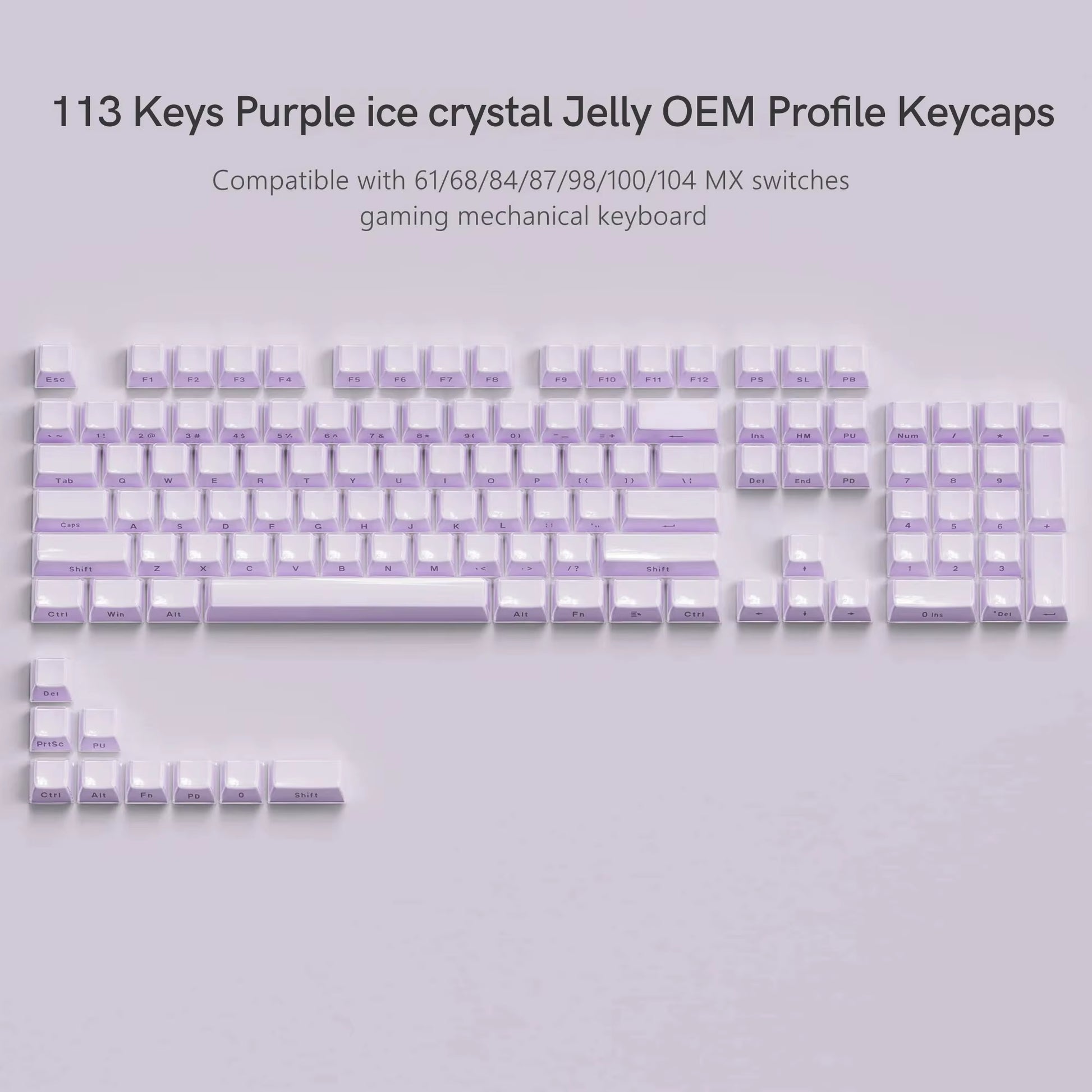 113 Key Jelly round Side Keycaps Ice Crystal Translucent Pink OEM Profile Key Cap for Cherry MX 61 68 104 Mechanical Keyboard
